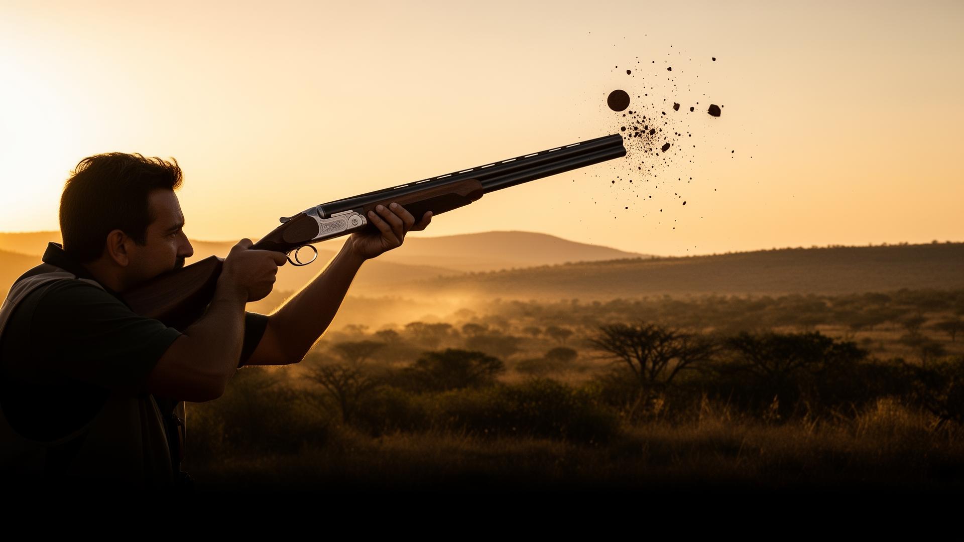 A clay shooting coach guiding a beginner on the stand