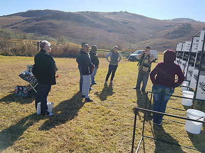Stag party group between rounds at the Muldersdrift range